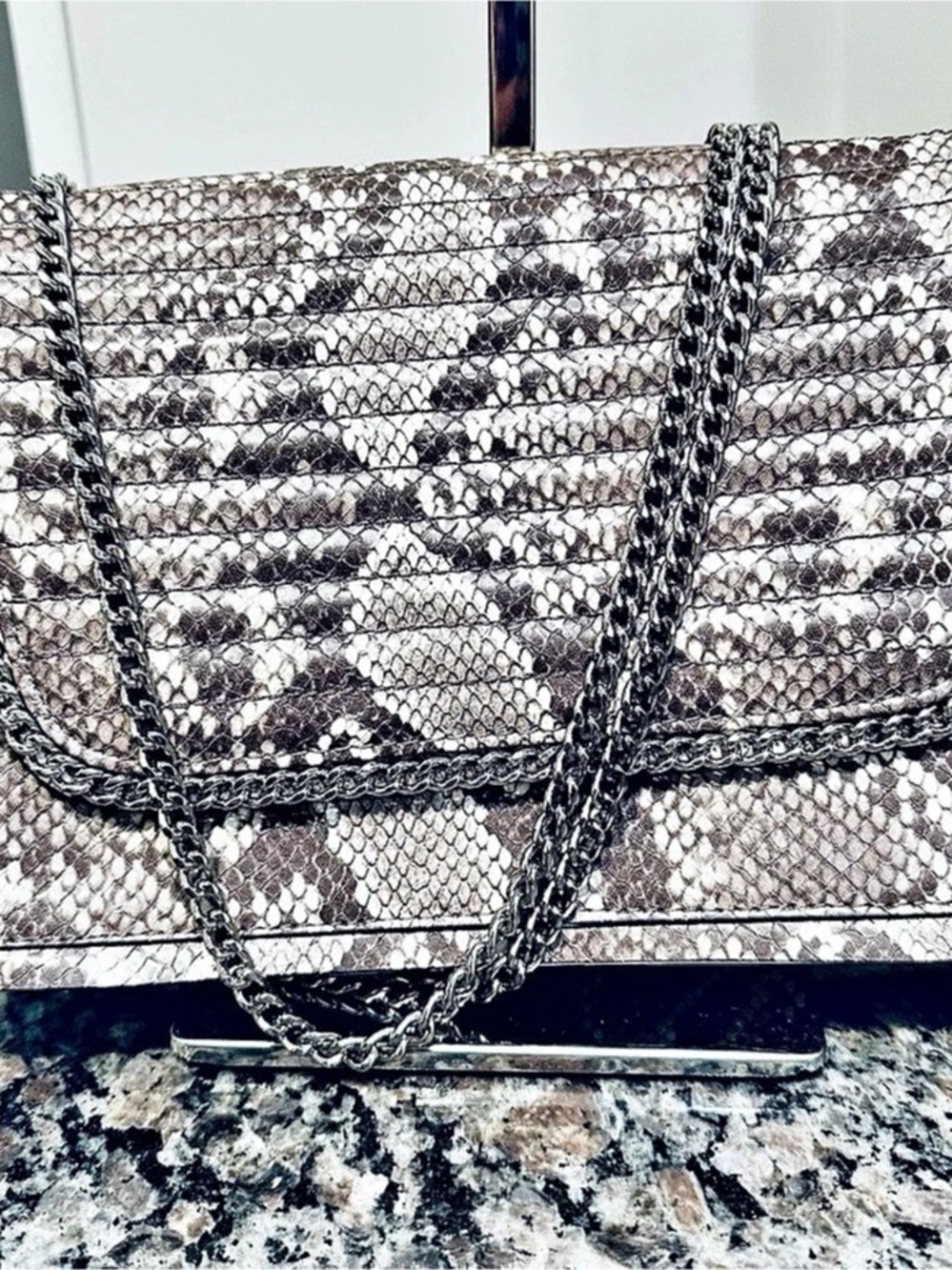Express Snakeskin-Print Chain Shoulder Bag